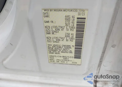 2016 Nissan Nv Cargo Nv3500 Hd Sv V8 z USA, uszkodzony, nr VIN 1N6AF0LY2GN802533